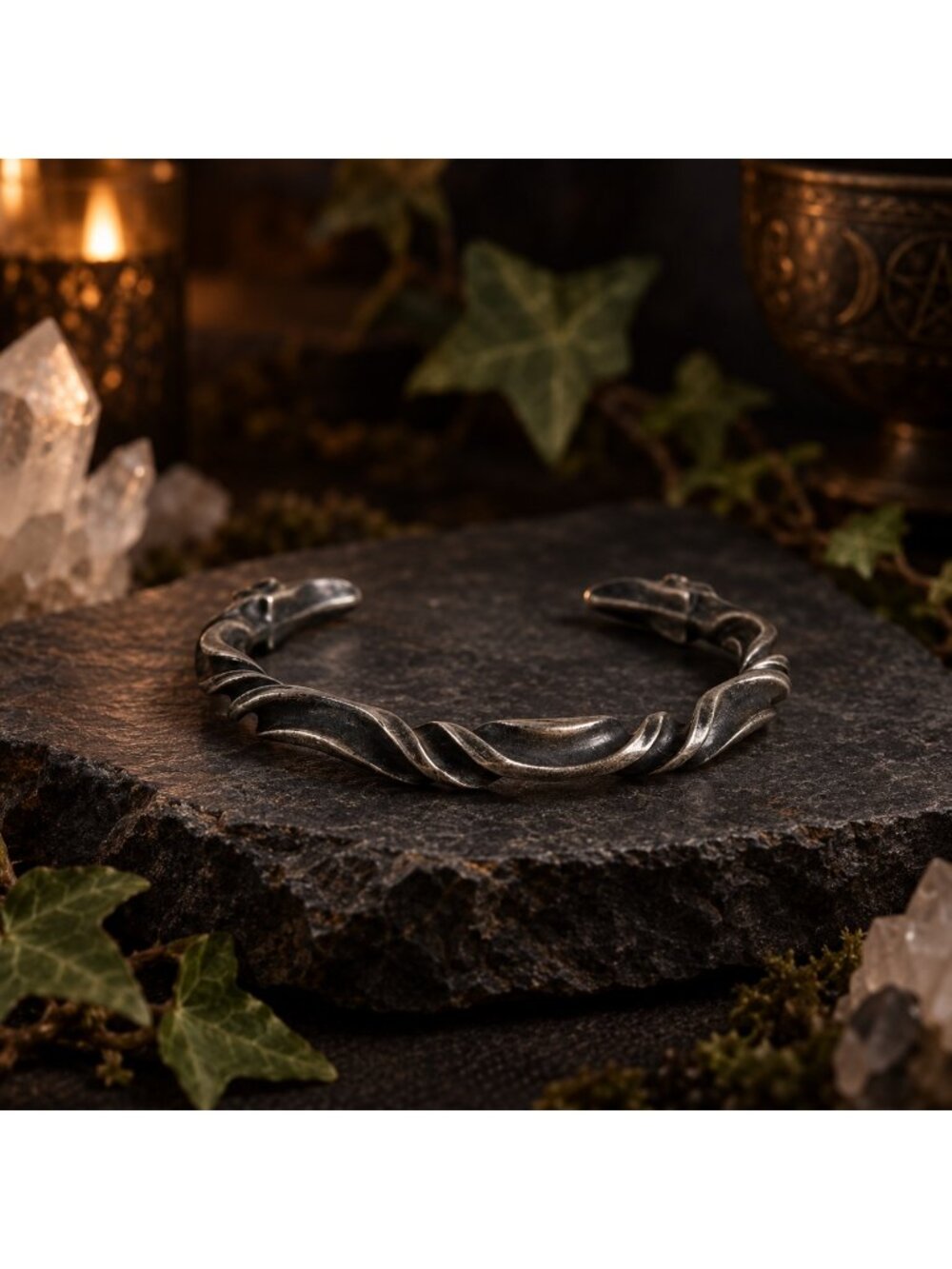 Antiqued Silver Tone Celtic Torc Cuff Bracelet